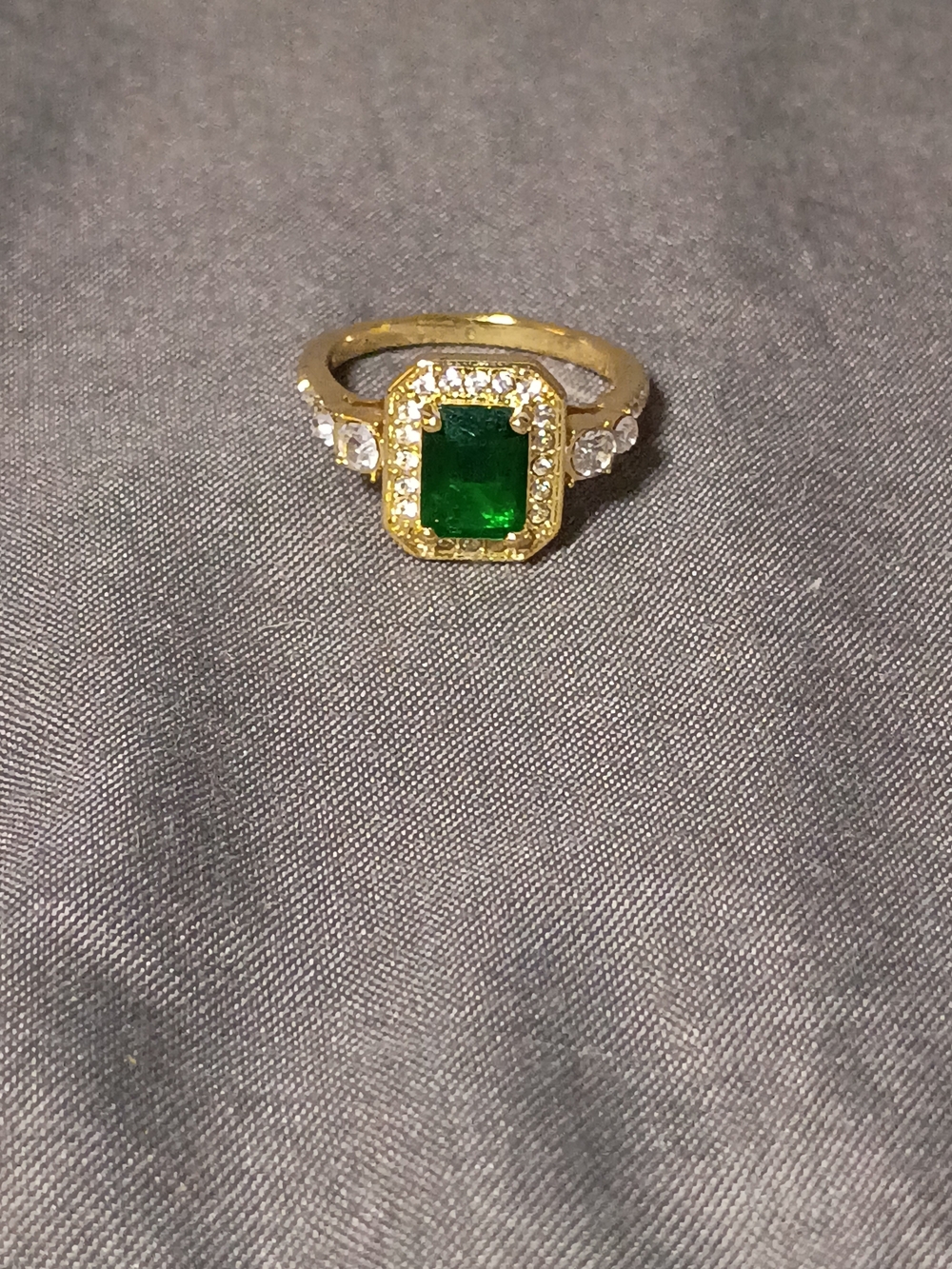 Gold Ring with Emerald Cut With Emerald Green Center and Halo